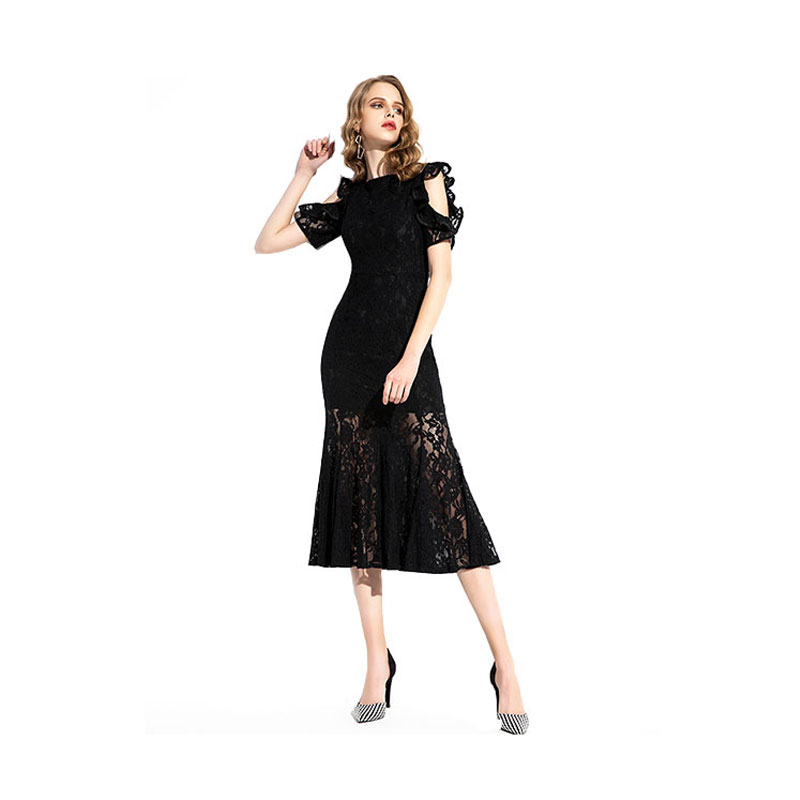 Off-shoulder Black Lace Trendy Dresses Midi Bodycon High Quality Dresses