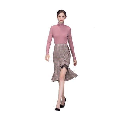 High Quality Ruffle Checked Midi Skirt Asymmetric Skirts
